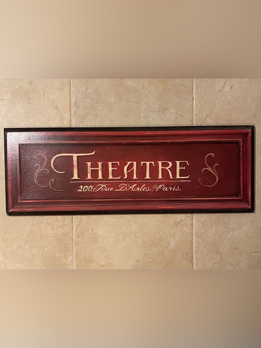 Vintage Style French "Theatre” Sign Wood Wall Art by Angela Staehling
